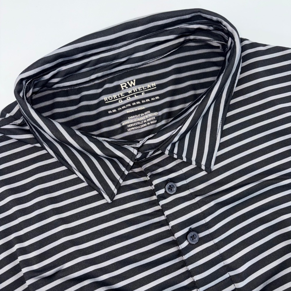 Rorie Whelan Golf Mens XXL Polo Shirt Black Grey Striped ShortSleeve Performance